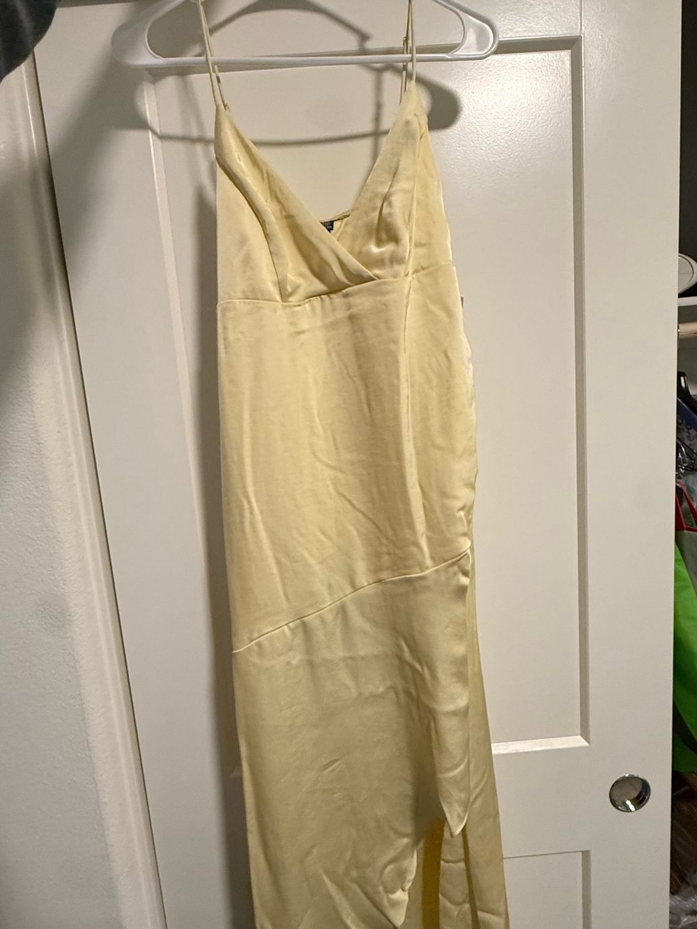 wild fable Pale Yellow Satin Slip Dress with Spaghetti Straps